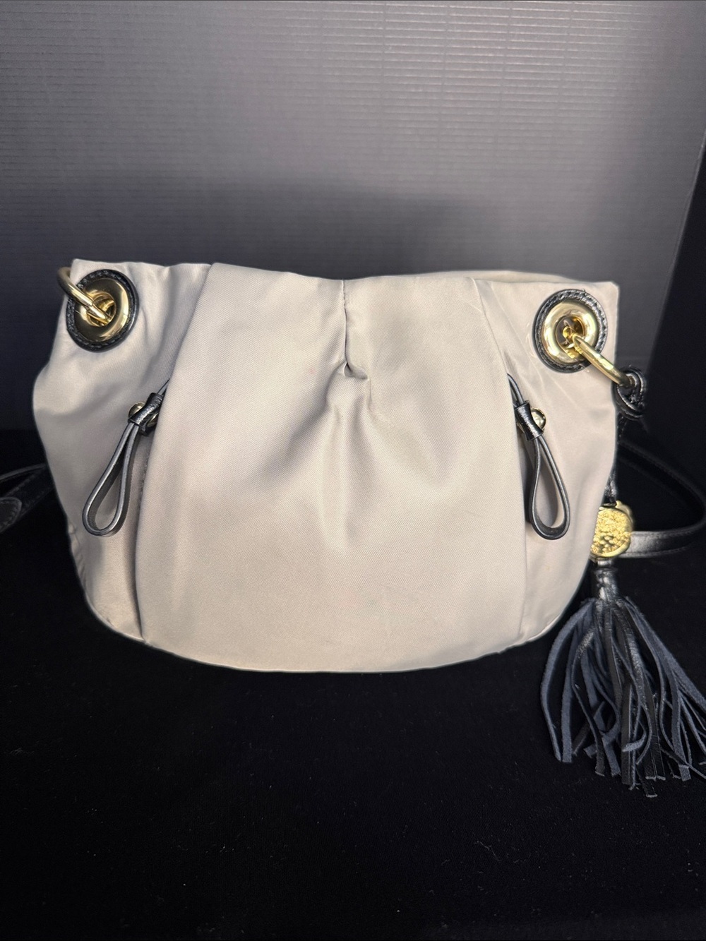 Vince Camuto Taupe Crossbody with Black Trim & Gold Hardware